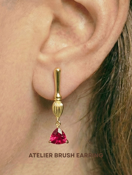 Atelier Brush No.3 — Ruby 14k Solid Gold Earring (Single)