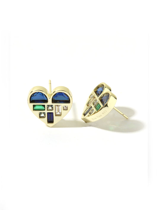 Poetic Heart No.2  —  Blue Sapphire 18k Gold-plated Earring (Pair)