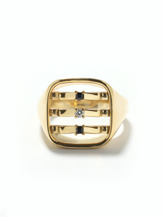 Still Ribbon Mind No. 2 — Blac & White Diamond Solid Gold Ring